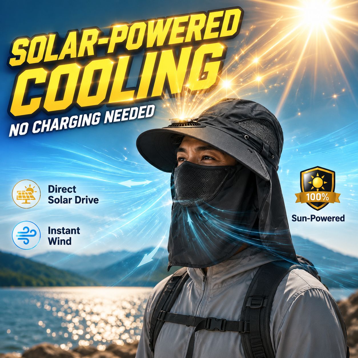 Solar Rechargeable Fan Hat UV  - Renewable Energy Fan ulasan dan harga